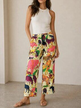 J.CREW Ratti Vibrant Exotic Safari Animal Print Silky Trousers Pants Woman Sz 12